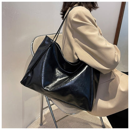 Vintage Women's Tote Bag Athletic Casual Fashion Large Capacity Leather Shoulder Bag Shopper Harajuku Simple Handbag